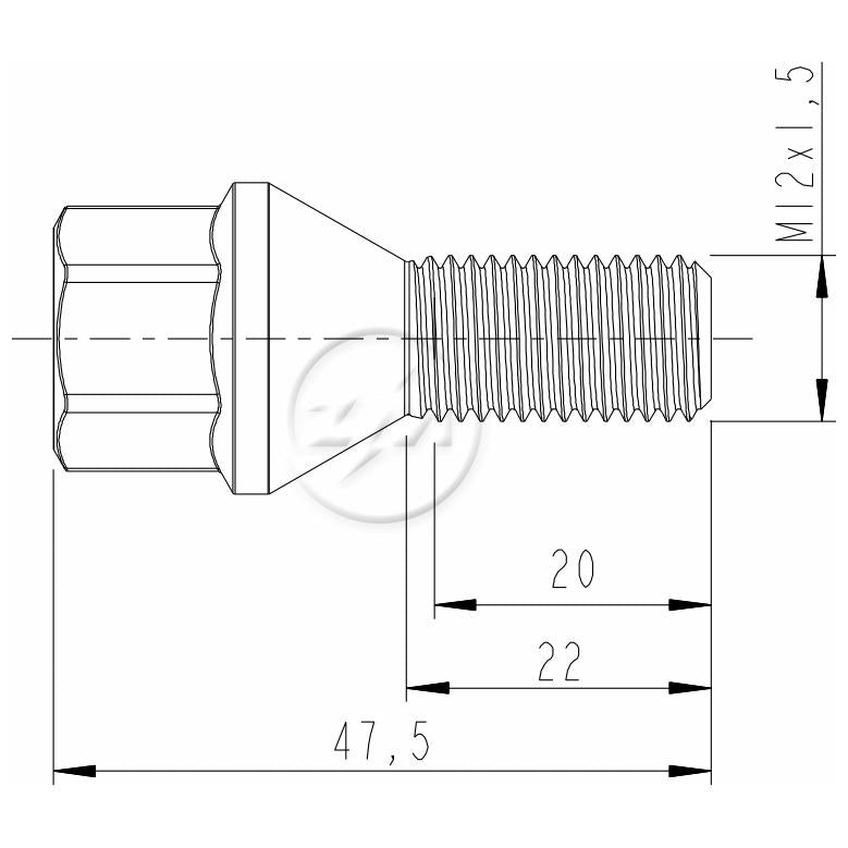 Kit 50 Parafuso de Roda M12-1,5 x 22/47,5 x CH17 - ZM - 3001233 - (2)