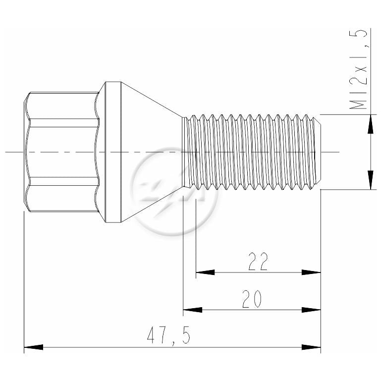 Kit 50 Parafuso de Roda M12-1,5 x 22/47,5 x CH17 - ZM - 3001234 - (2)