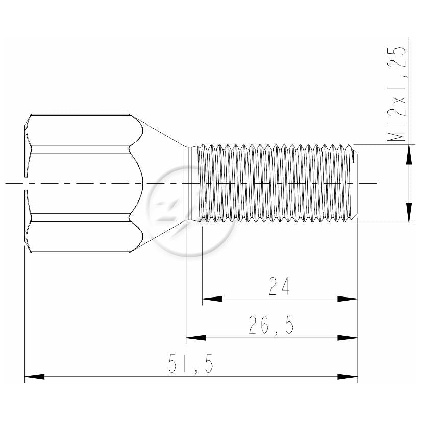 Kit 50 Parafuso de Roda M12-1,25 x 26,5/51,5 - ZM - 3001241 - (2)