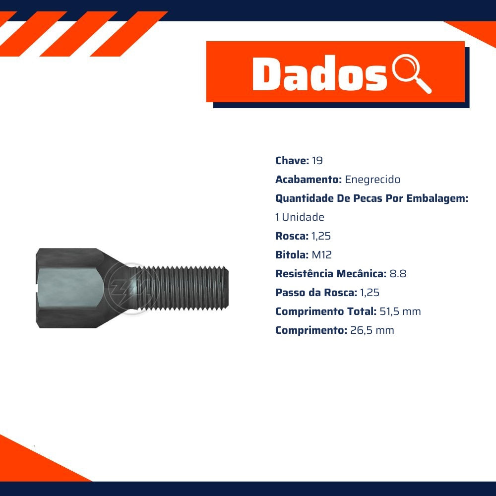 1 Parafuso de Roda M12-1,25 x 26,5/51,5 - ZM - 3001241 - (8)