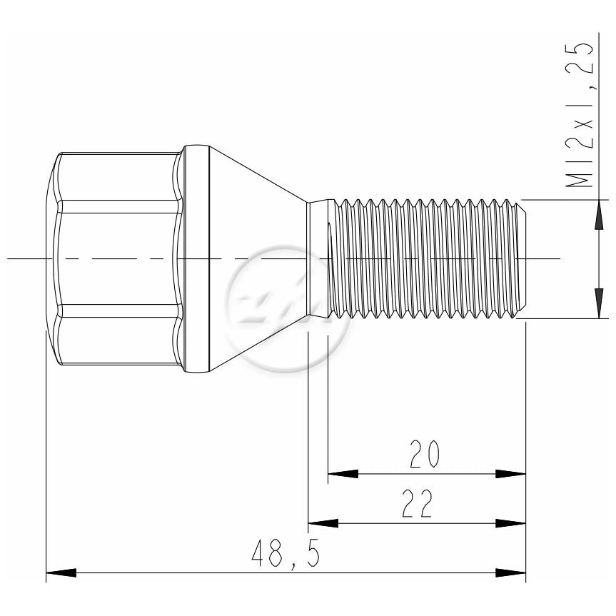 Kit 50 Parafuso de Roda M12-1.25 x 22/48,5 x CH19 - ZM - 3001268 - (2)