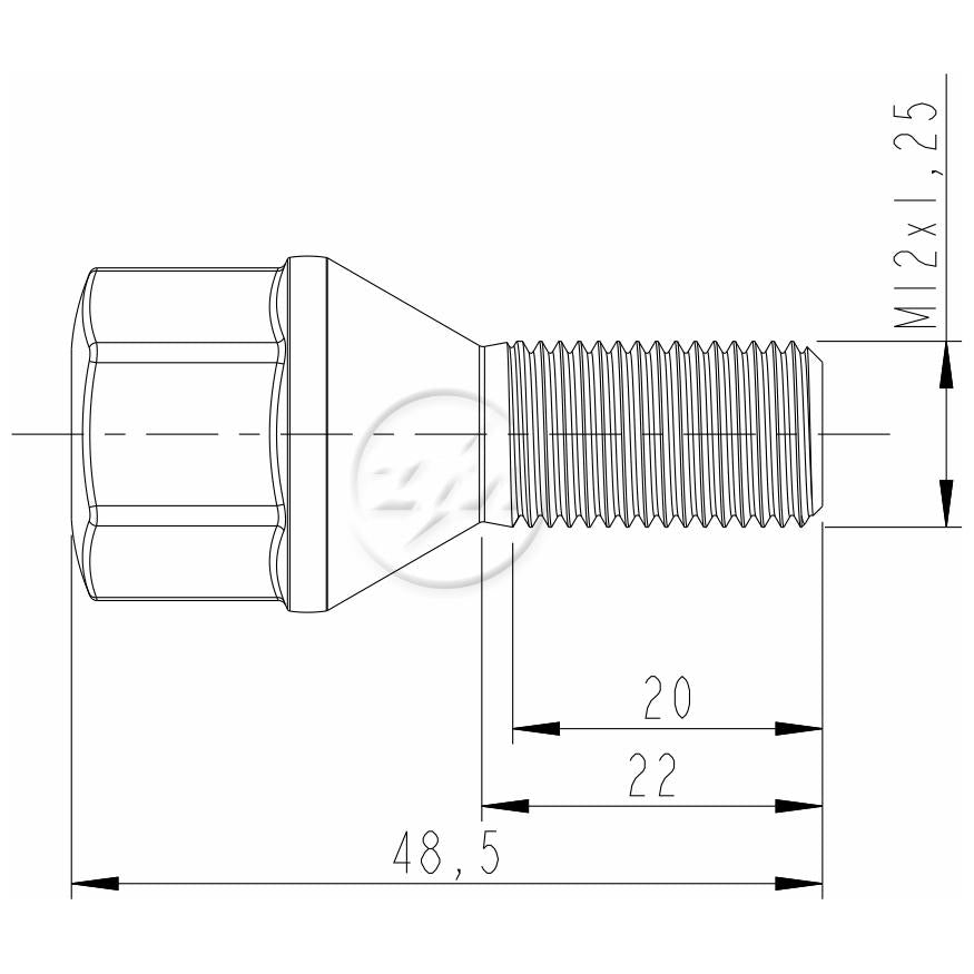Kit 50 Parafuso de Roda M12-1.25 x 22/48,5 x CH19 - ZM - 3001269 - (2)