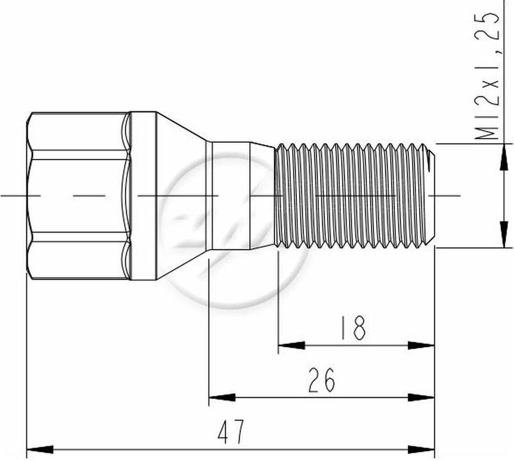 Kit 50 Parafuso de Roda M12-1,25 x 26/47 x CH17 - ZM - 3001279 - (2)