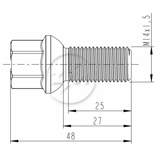 Kit 50 Parafuso de Roda M14-1.5 x 27/48 x CH17 - ZM - 3001403 - (2)