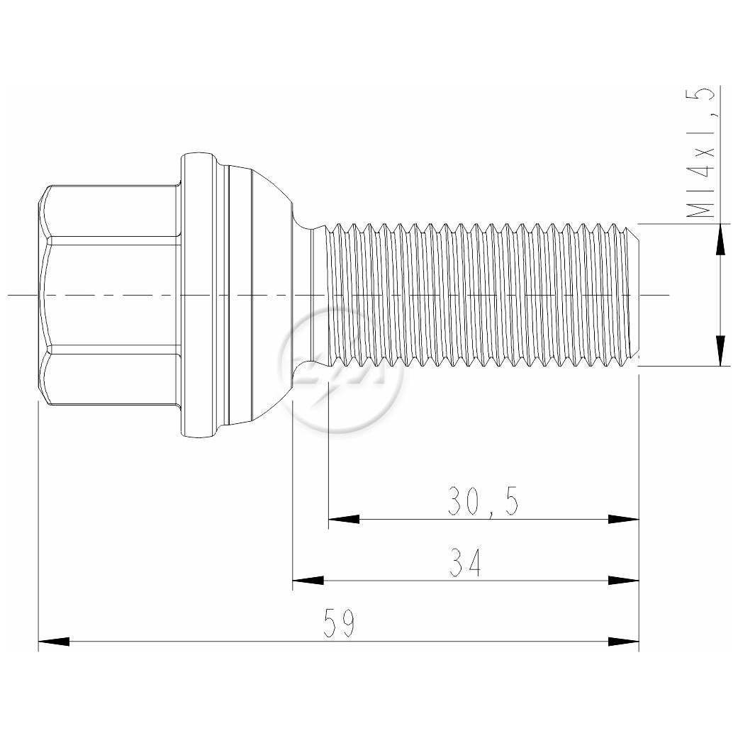 Kit 30 Parafuso de Roda M14-1,5 x 34/59 x CH19 - ZM - 3001413 - (2)
