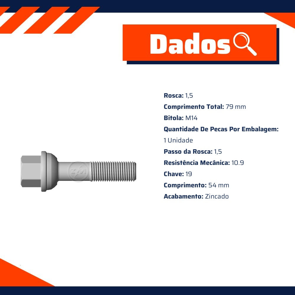 1 Parafuso de Roda M14-1,5 x 54/79 x CH19 - ZM - 3001414 - (8)