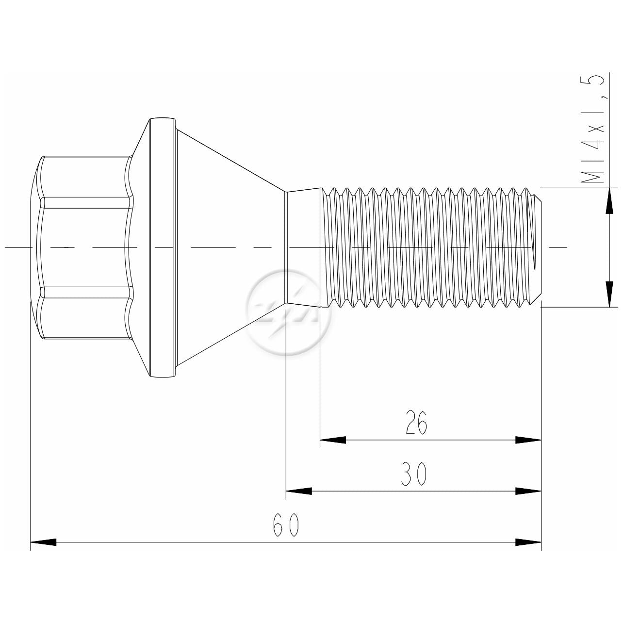 Kit 30 Parafuso de Roda M14-1.5 x 30/60 x CH19 - ZM - 3001481 - (2)