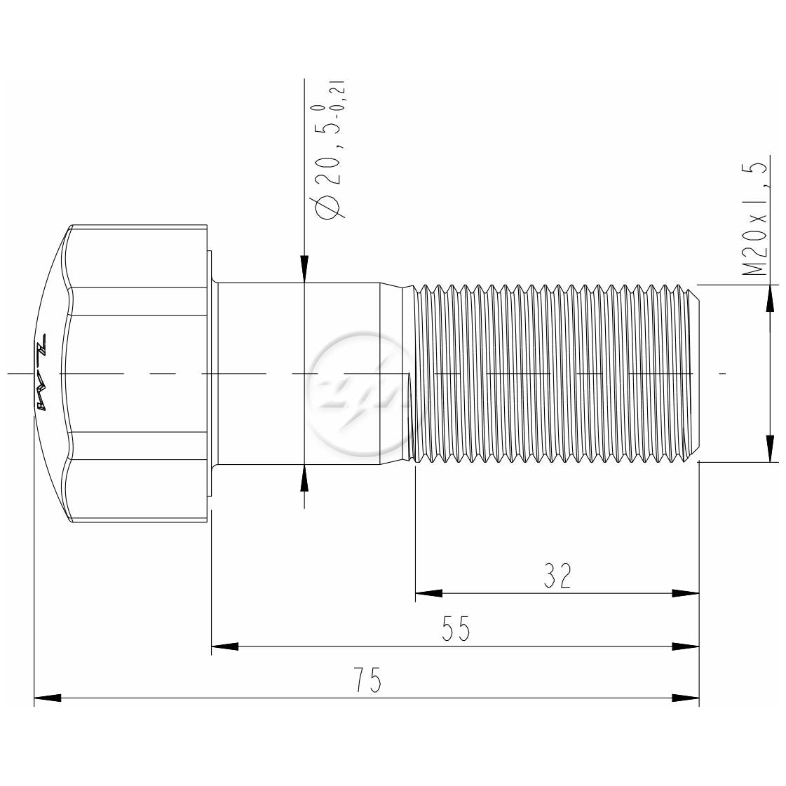 Kit 25 Parafuso da Esteira M20-1,5 x 55 x CH30 - ZM - 3002050 - (2)