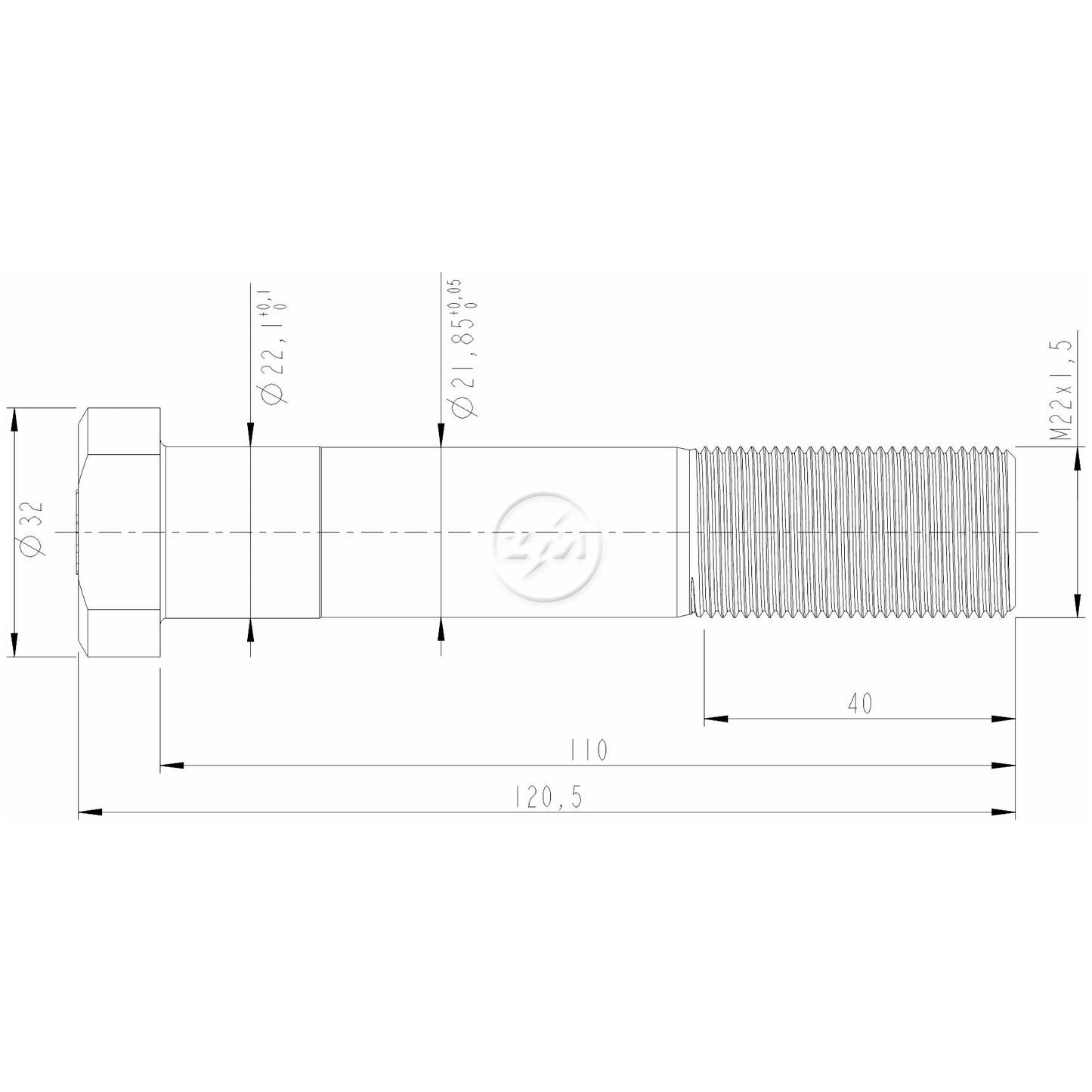 Kit 40 Parafuso de Roda M22-1,5 x 110/120,5 - ZM - 30.022.38 - (2)
