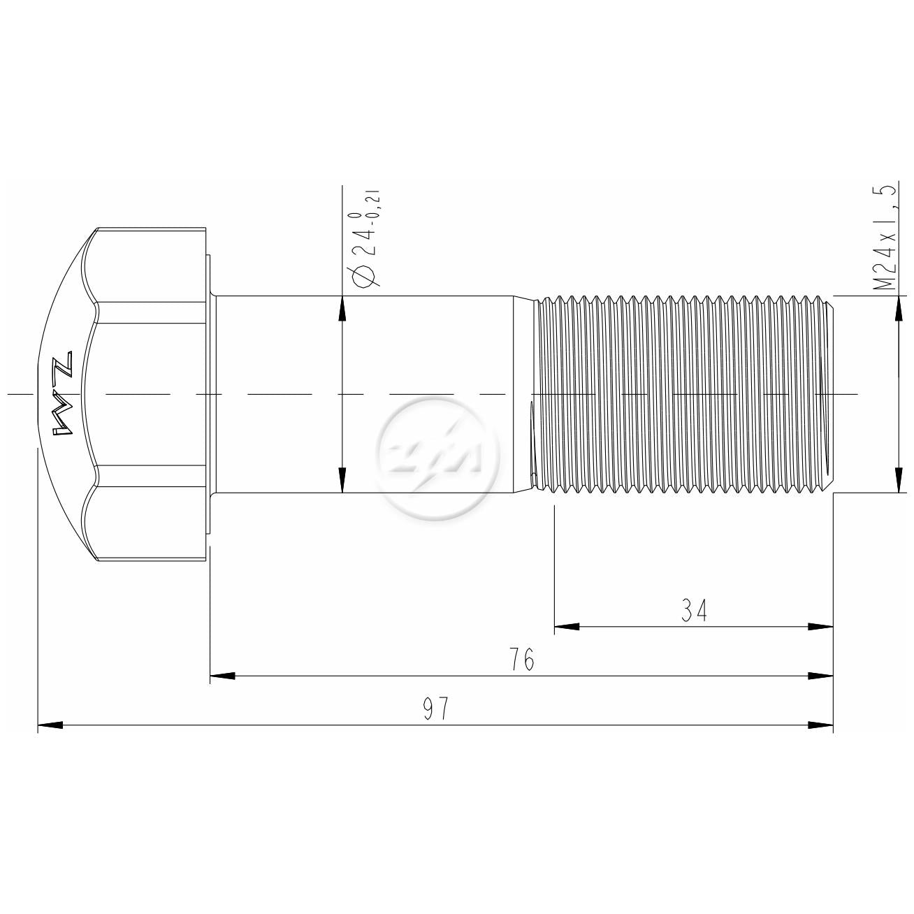 Kit 20 Parafuso da Esteira M24-1,5 x 76 - ZM - 30.024.53 - (2)