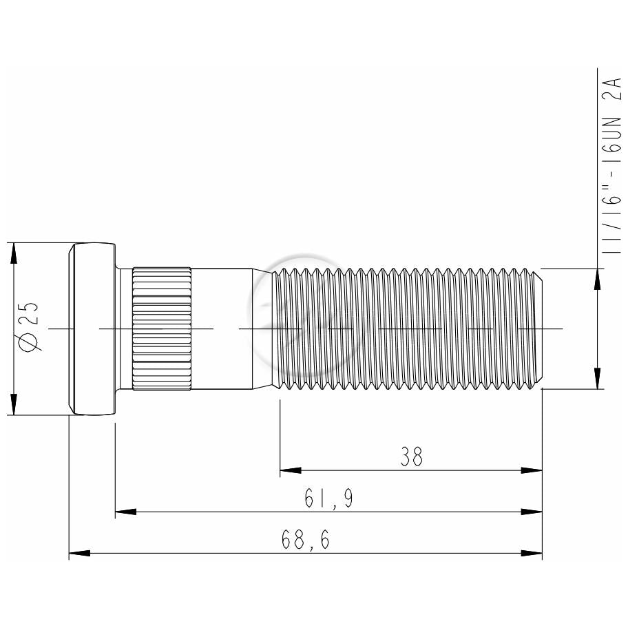 Kit 25 Parafuso de Roda 11/16"-16UN x 61,9/68,6 - ZM - 3011630 - (2)