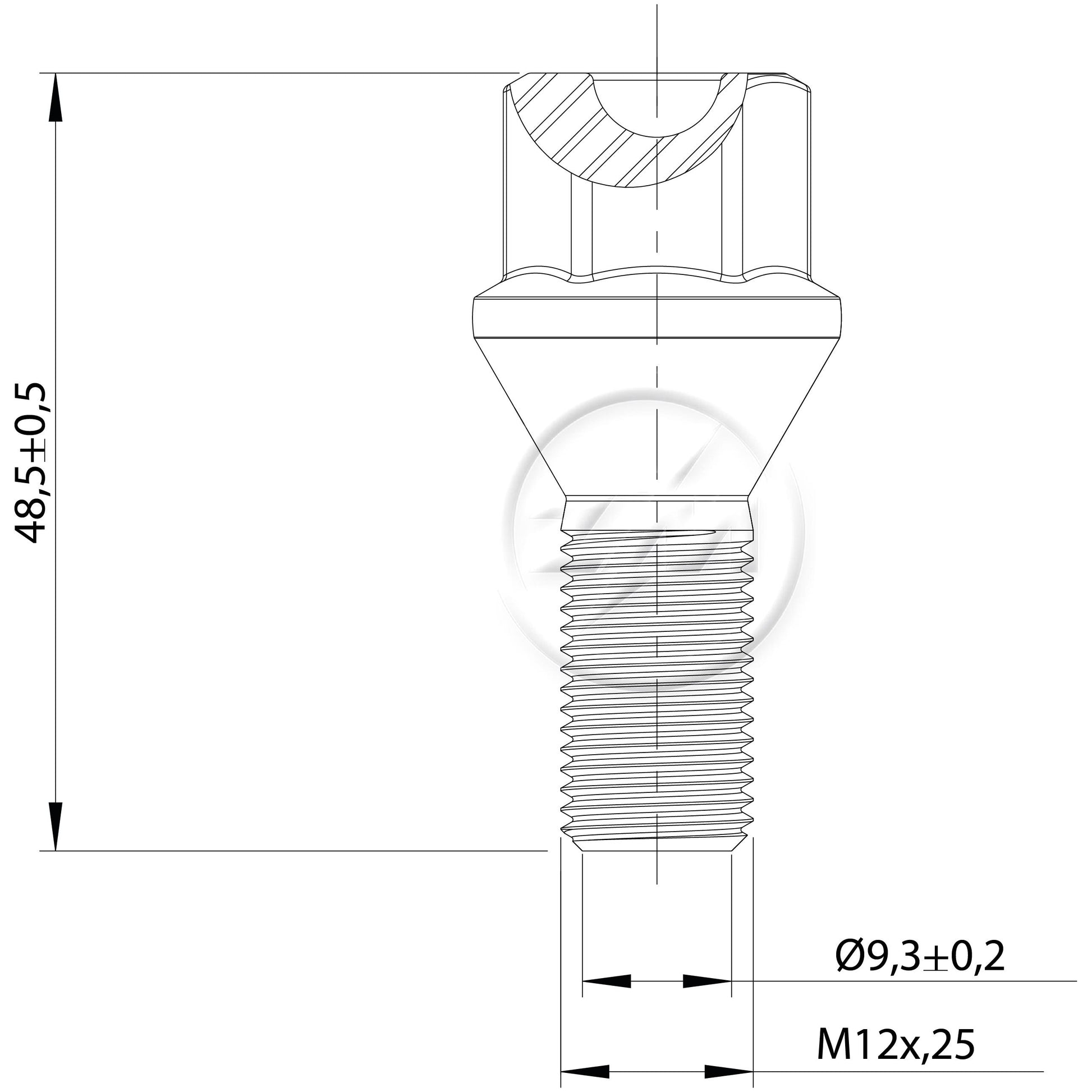 Kit 50 Parafuso de Roda M12-1,25 x 22/48,5 x CH17 - ZM - 3021240 - (2)