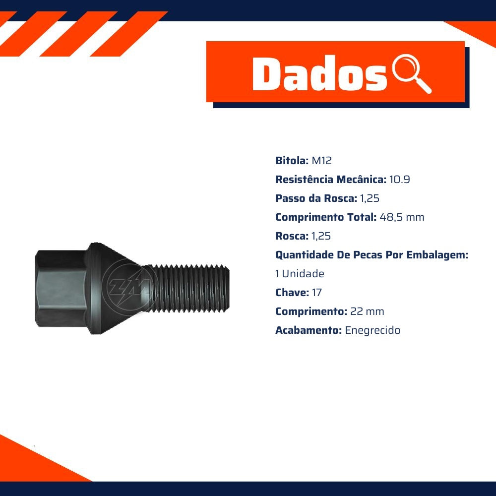 1 Parafuso de Roda M12-1,25 x 22/48,5 - ZM - 30.212.41 - (8)