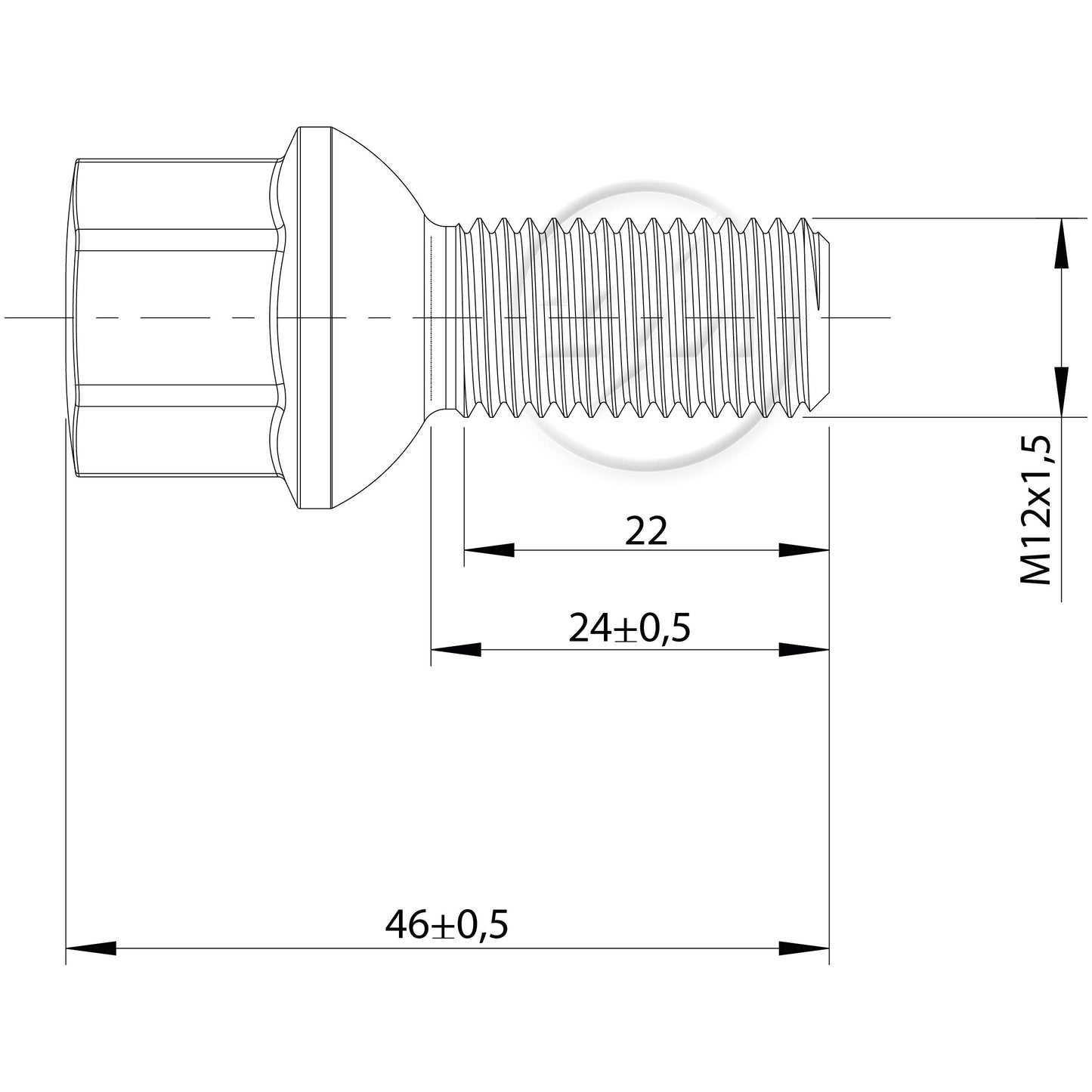 Kit 50 Parafuso de Roda M12-1,5 x 24/46 x CH17 - ZM - 3041250 - (2)