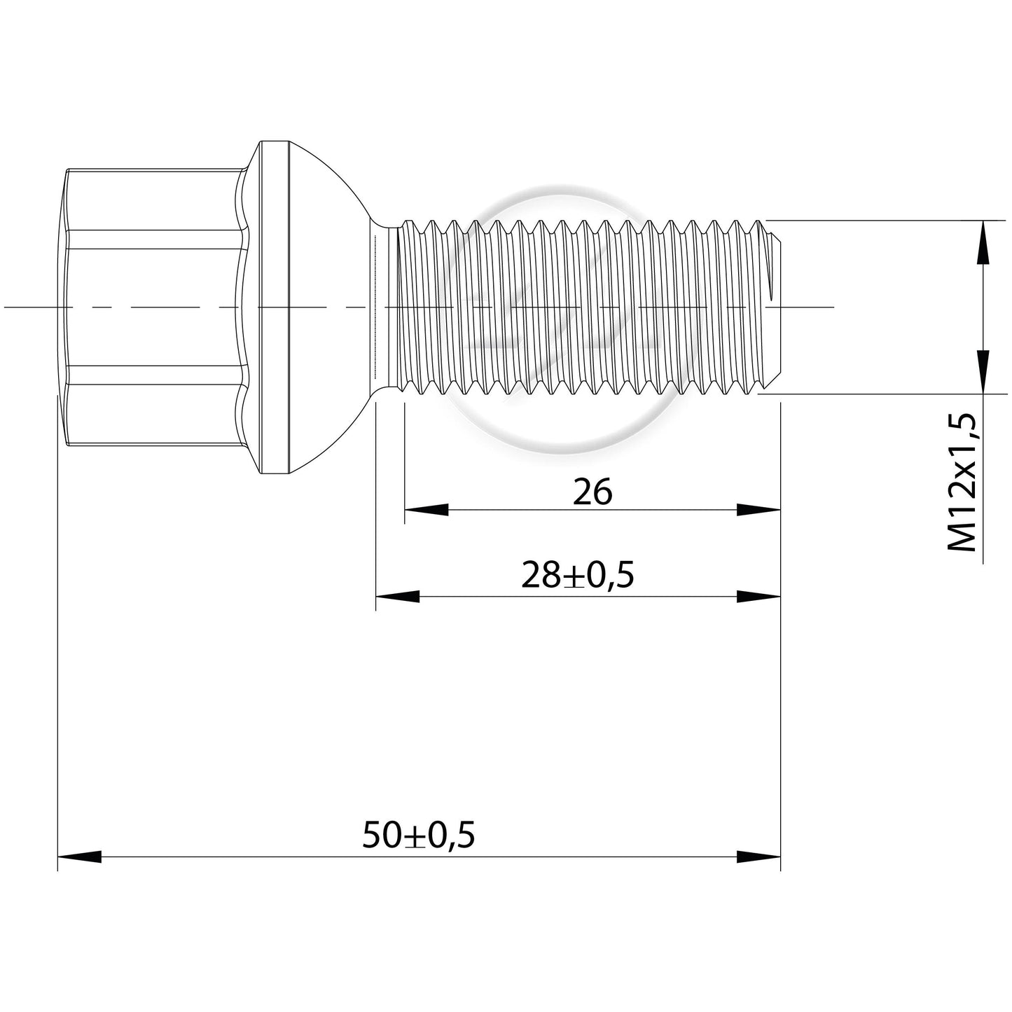 Kit 50 Parafuso de Roda M12-1,5 x 28/50 x CH17 - ZM - 3041251 - (2)