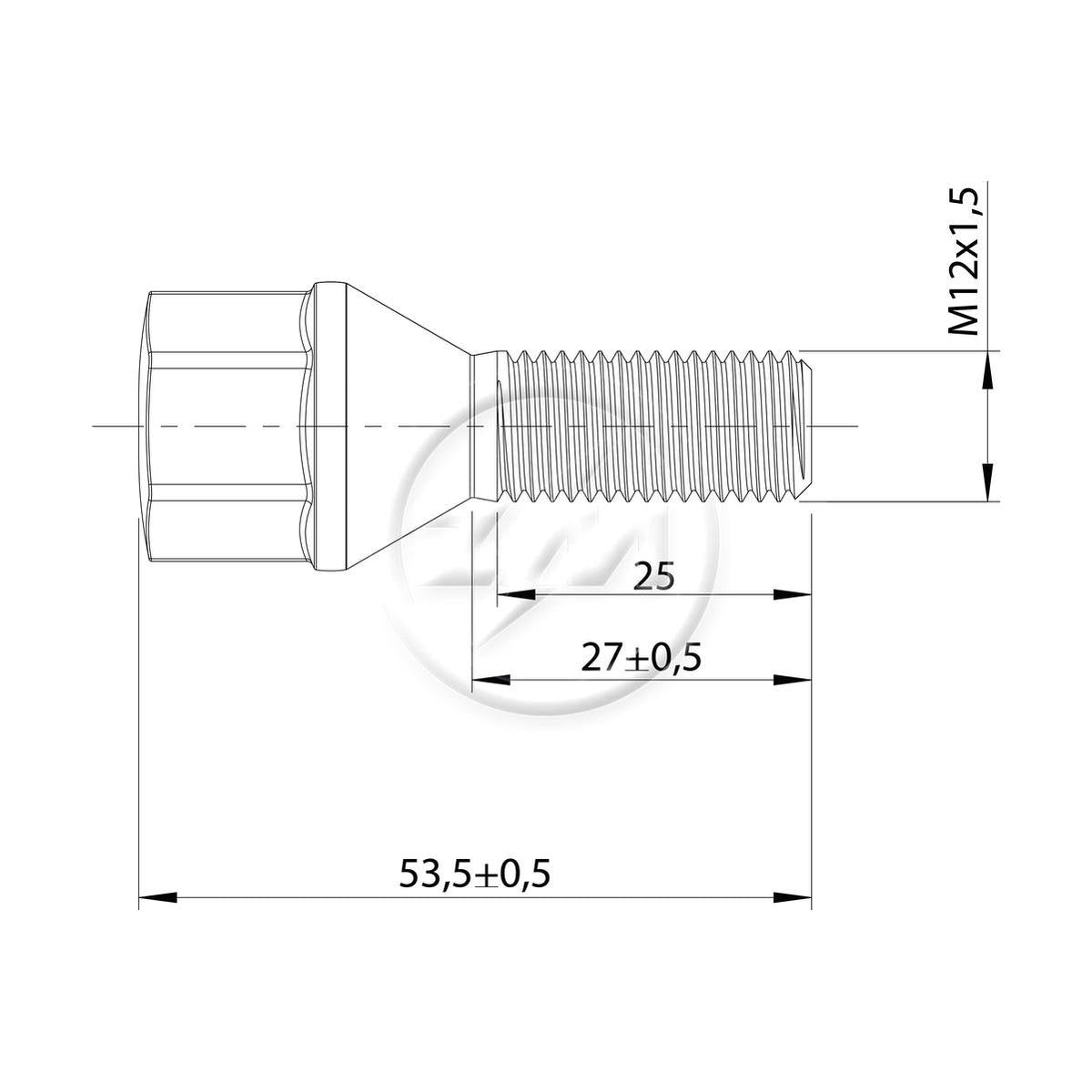 Kit 50 Parafuso de Roda M12-1.5 x 27/53,5 x CH19 - ZM - 3041260 - (2)