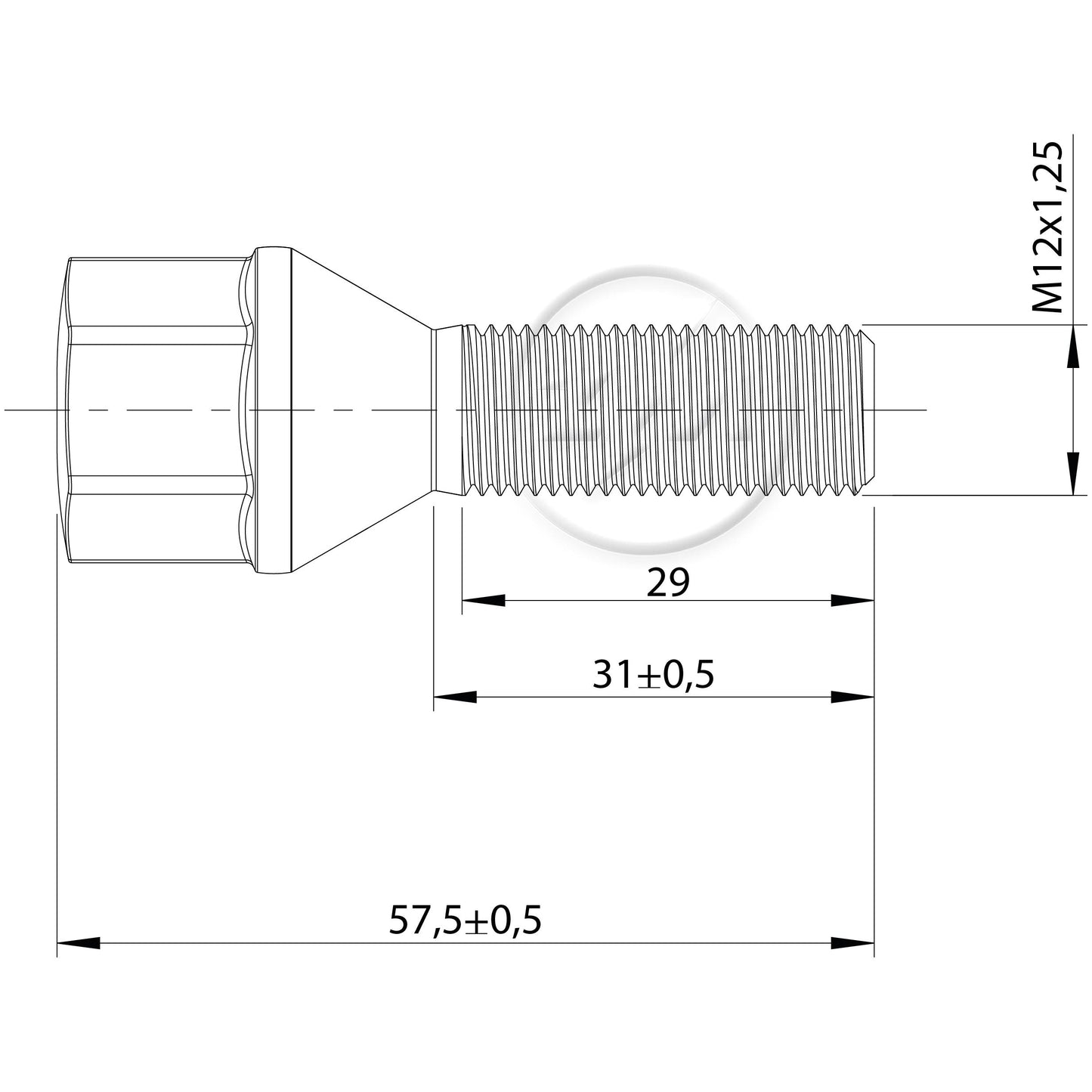 Kit 50 Parafuso de Roda M12-1,25 x 31/57,5 x CH19 - ZM - 3041271 - (2)