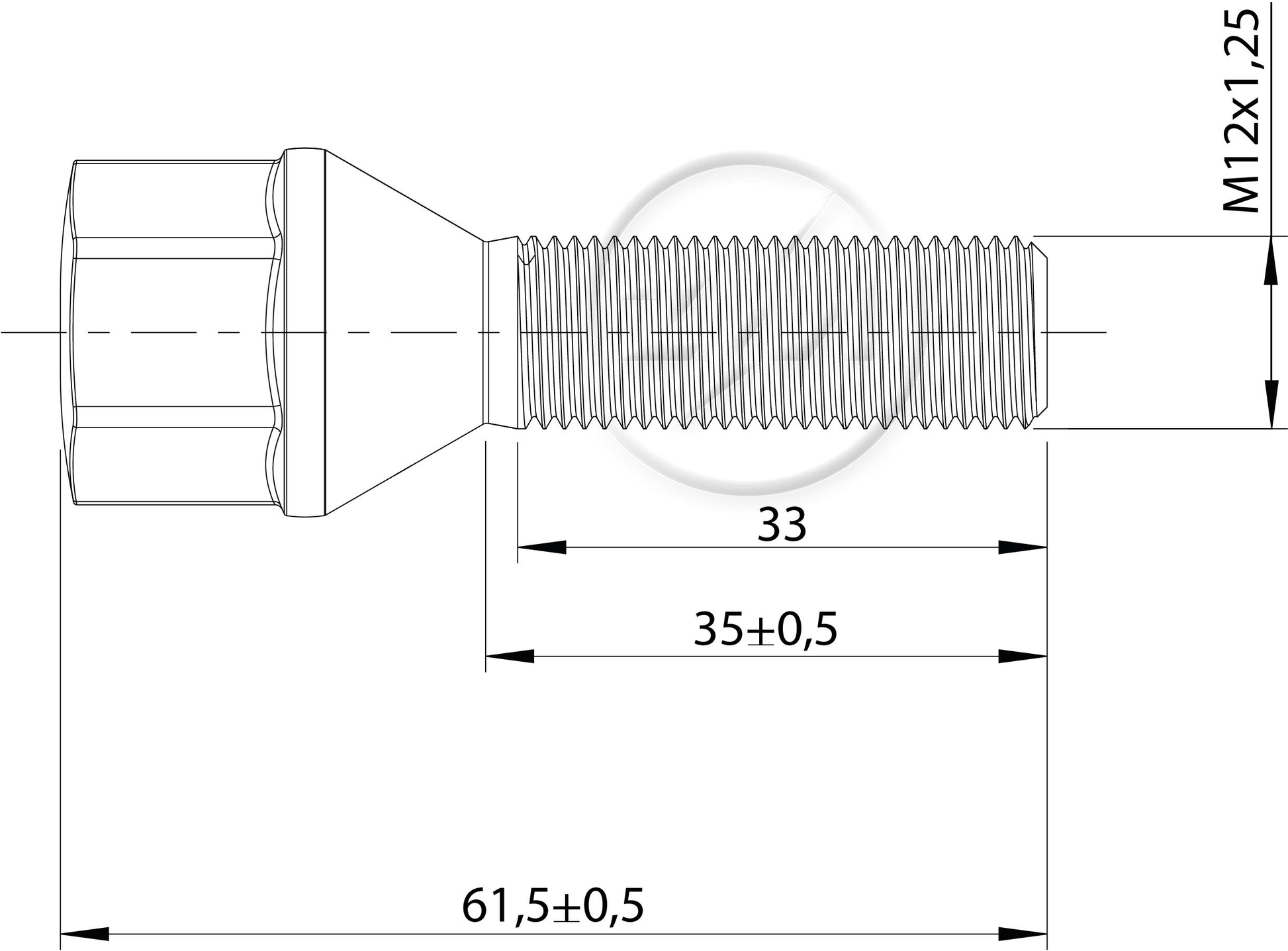 Kit 50 Parafuso de Roda M12-1,25 x 35/61,5 x CH19 - ZM - 3041272 - (2)