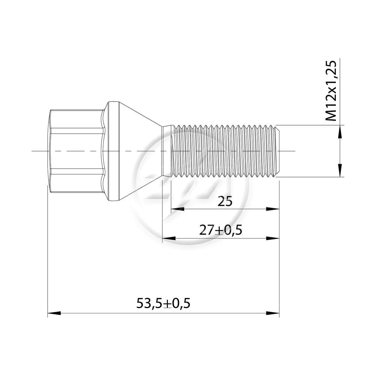 Kit 50 Parafuso de Roda M12-1,25 x 27/53,5 x CH17 - ZM - 3041279 - (2)