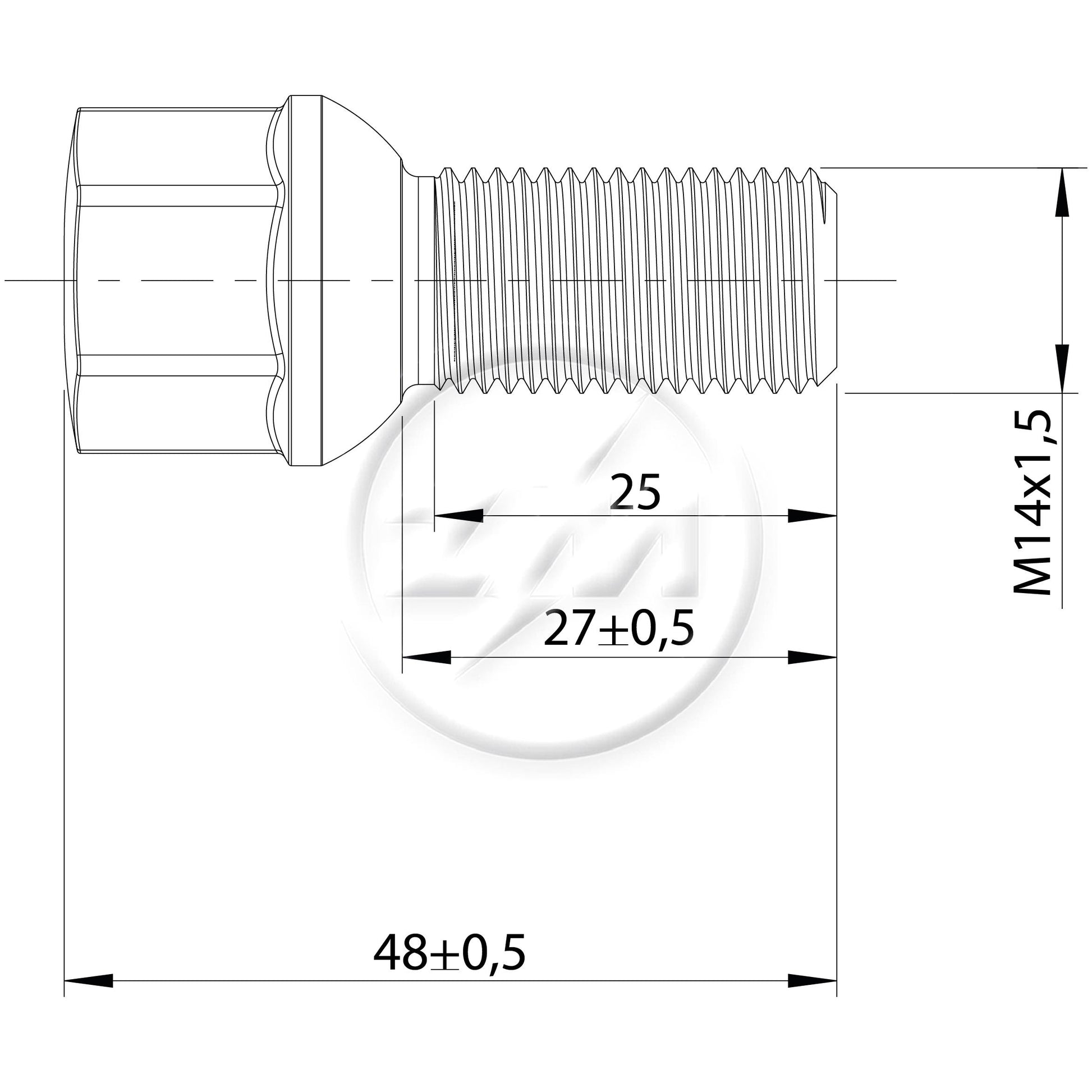 Kit 50 Parafuso de Roda M14-1,5 x 27/48 x CH19 - ZM - 3041450 - (2)