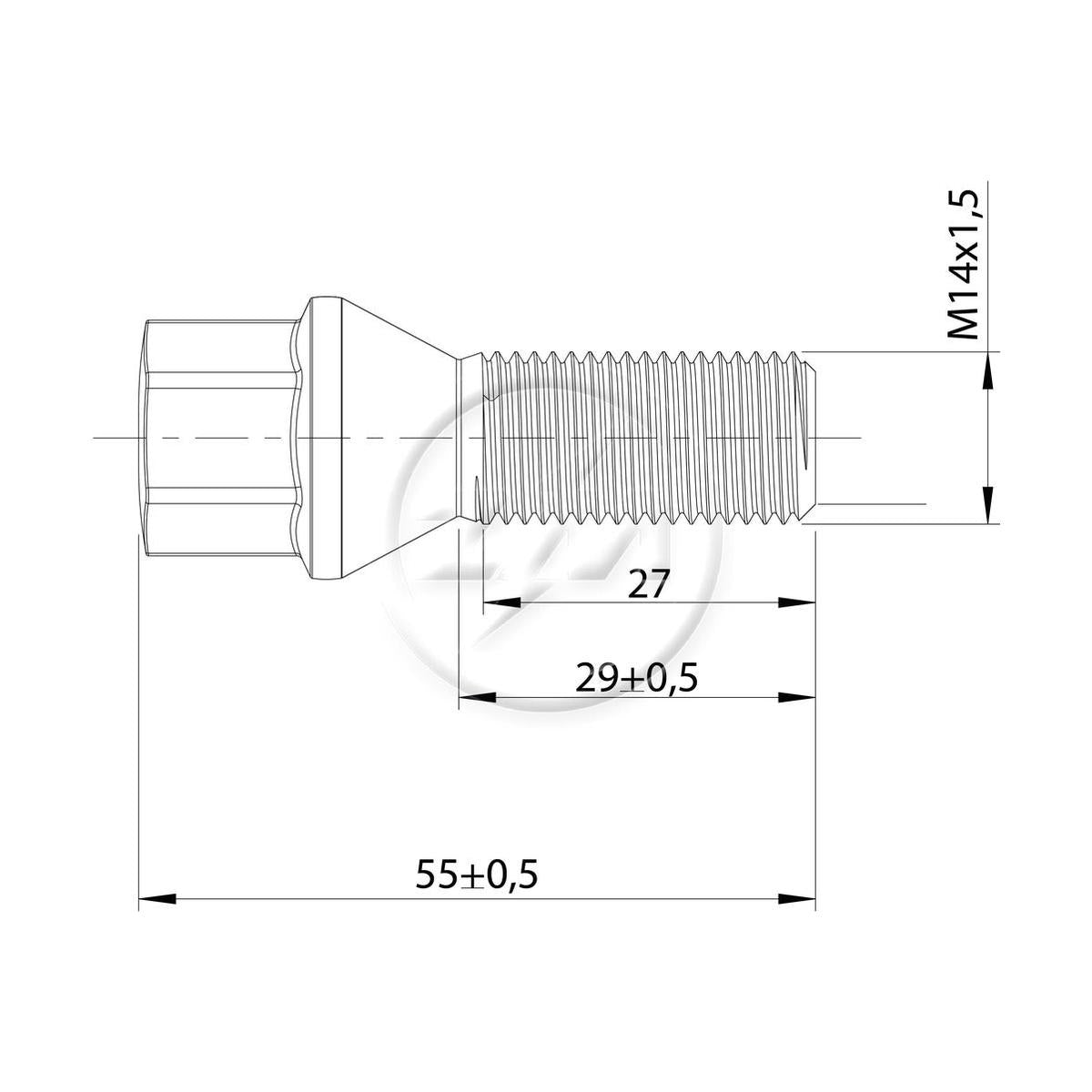 Kit 50 Parafuso de Roda M14-1,5 x 29/55 x CH17 - ZM - 3041451 - (2)