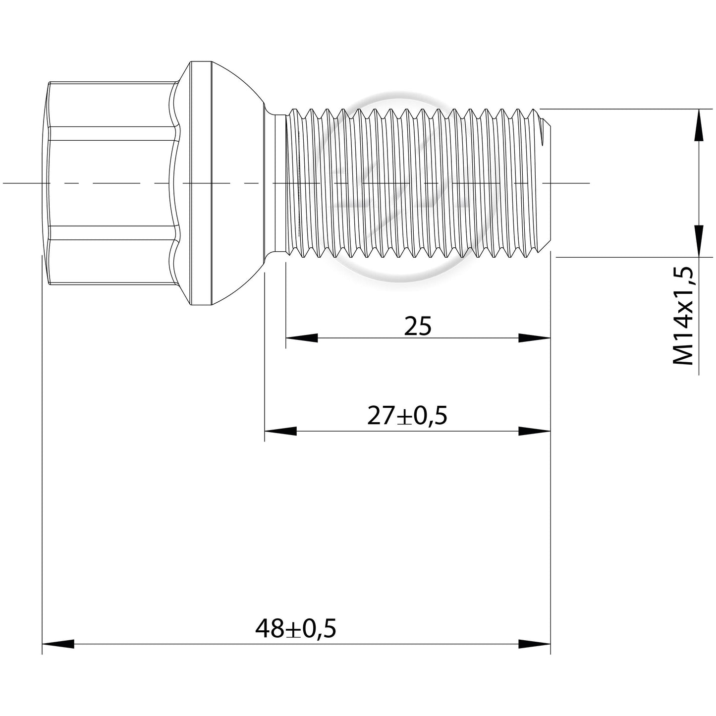 Kit 50 Parafuso de Roda M14-1,5 x 27/48 x CH17 - ZM - 3041453 - (2)