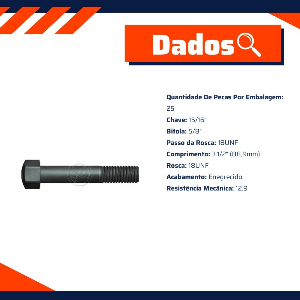 Kit 25 Parafuso da Esteira 5/8"-18UNF x 3,1/2" - ZM - 3050856 - (7)