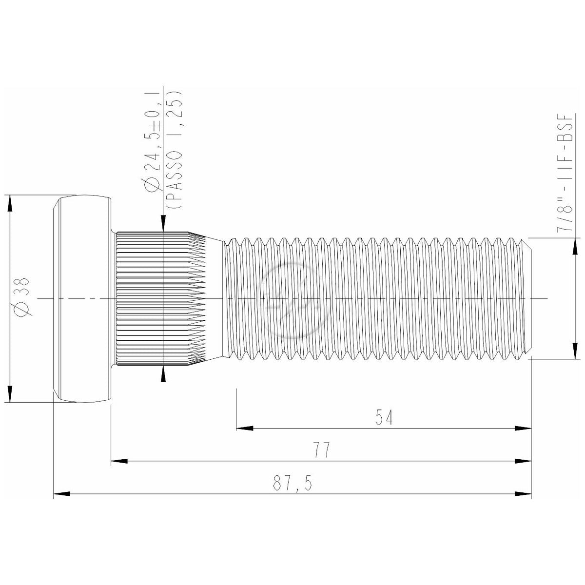 Kit 25 Parafuso de Roda 7/8"-11BSF x 77/87,5 - ZM - 3078011 - (2)