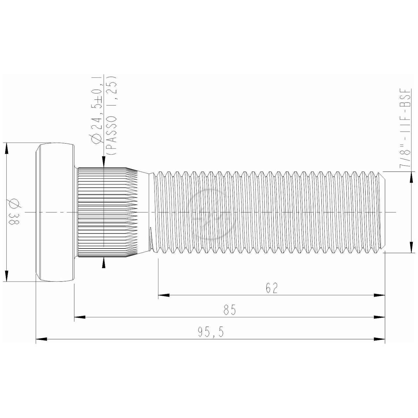 Kit 40 Parafuso de Roda 7/8"-11BSF x 85/95,5 - ZM - 3078013 - (2)