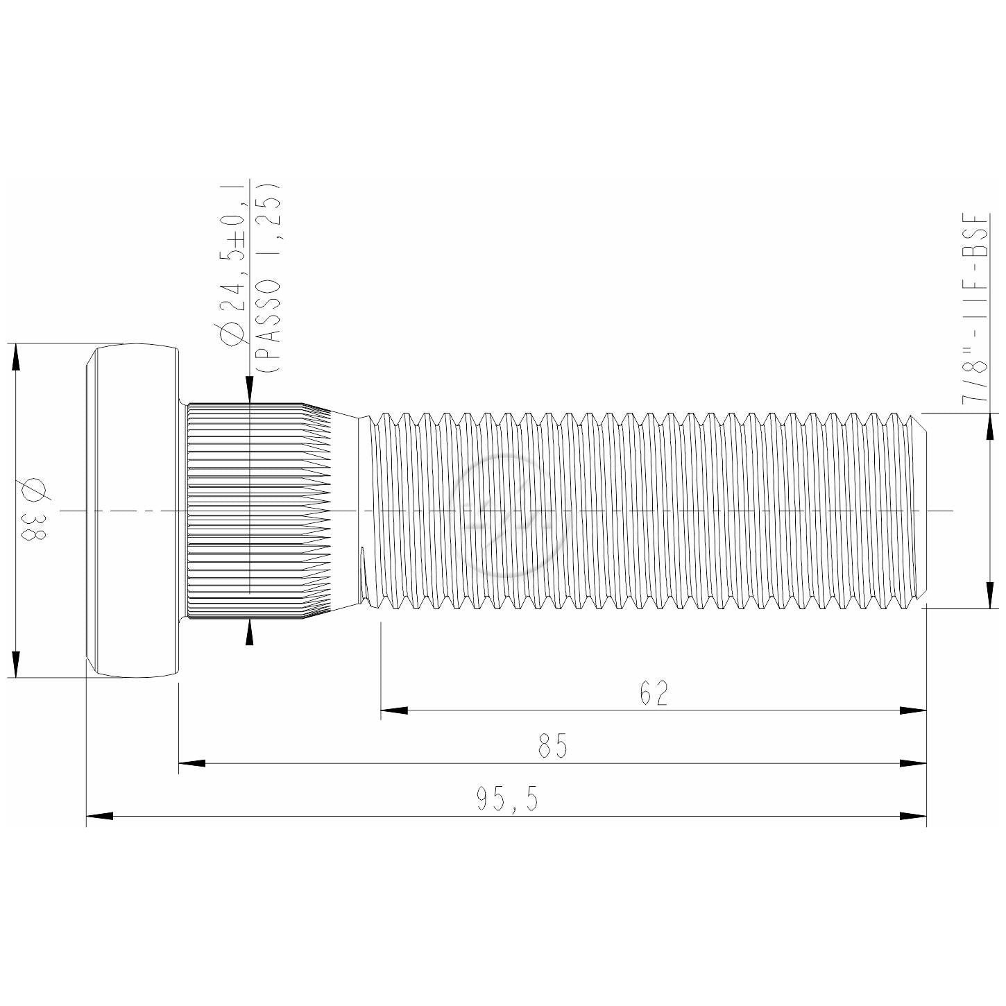 Kit 40 Parafuso de Roda 7/8"-11BSF x 85/95,5 - ZM - 3078013 - (2)