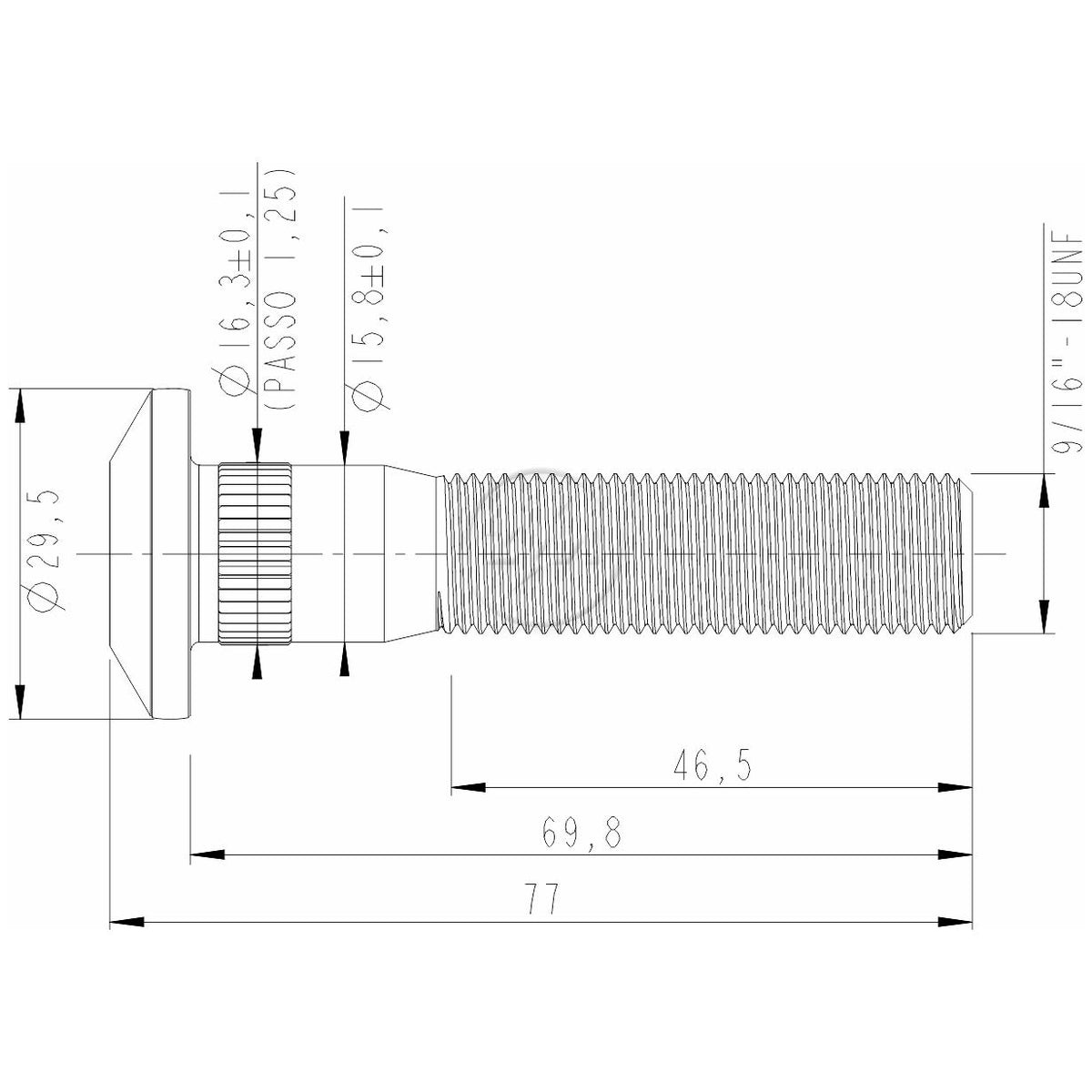 Kit 30 Parafuso de Roda 9/16"-18UNF x 69,8/77 - ZM - 3091602 - (2)