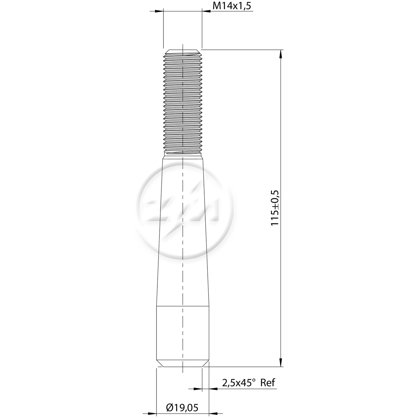Kit 25 Pino Cônico Trava da Balança M14-1,5 x 115 - ZM - 3100312 - (2)