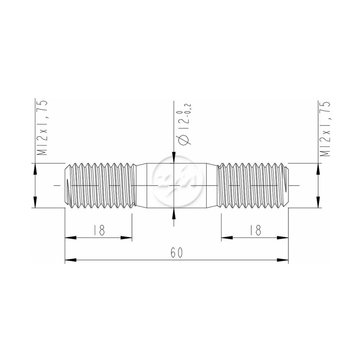 Kit 50 Prisioneiro Roda M12-1,75 X M12-1,75 X 60 - ZM - 3201290 - (2)