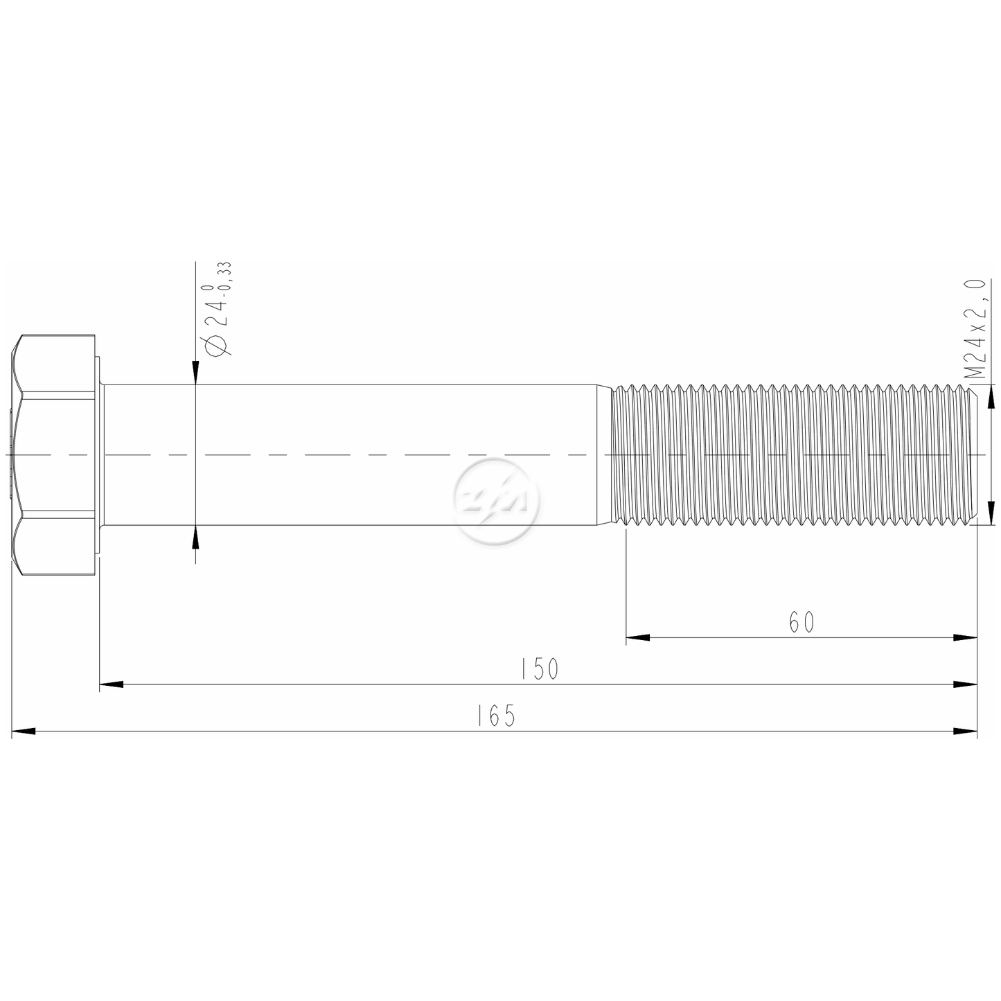 Kit 20 Parafuso Pino Tensor M24-2,0 X 150 X CH36 - ZM - 3202415 - (2)