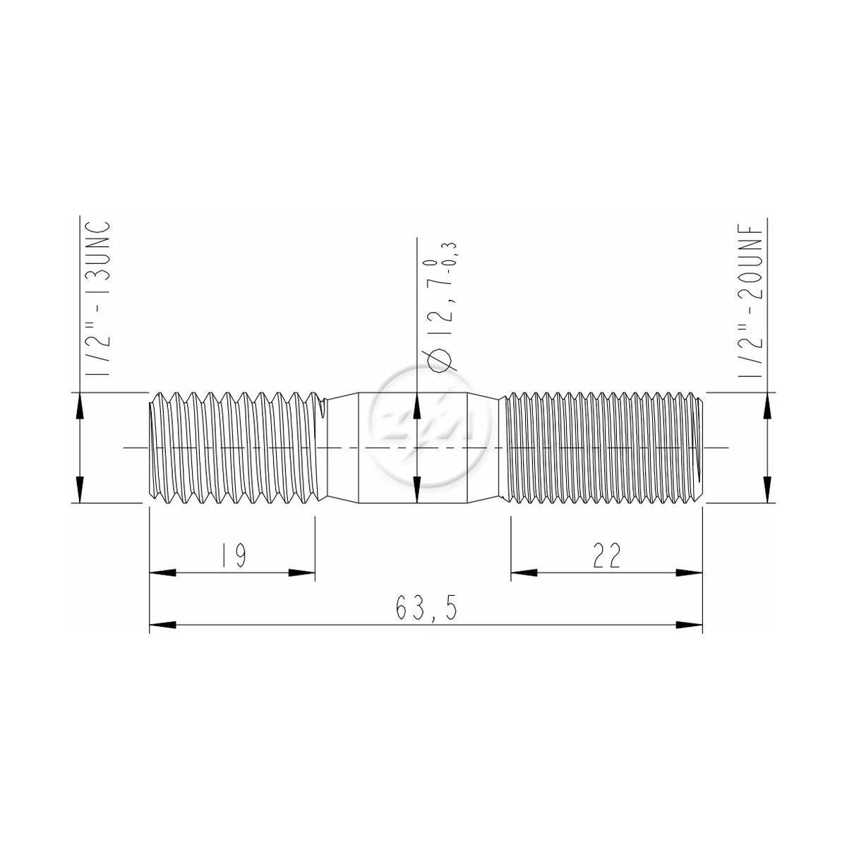 Kit 50 Prisioneiro Roda 1/2"-13UNCx1/2"-20UNFx2,½" - ZM - 3210280 - (2)