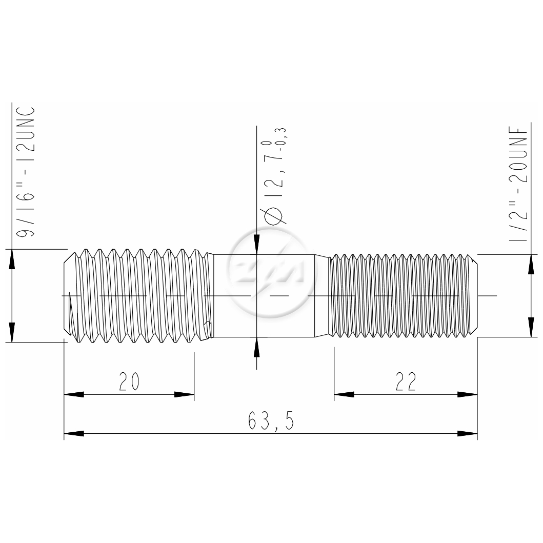 Kit 50 Prisioneiro Roda 1/2"x9/16"-12UNCx2,1/2" - ZM - 3210281 - (2)