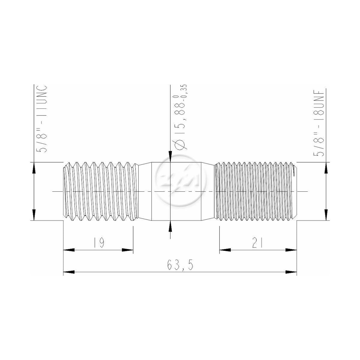 Kit 50 Prisioneiro Roda 5/8"-11UNCx5/8"x2,1/2" - ZM - 3250881 - (2)
