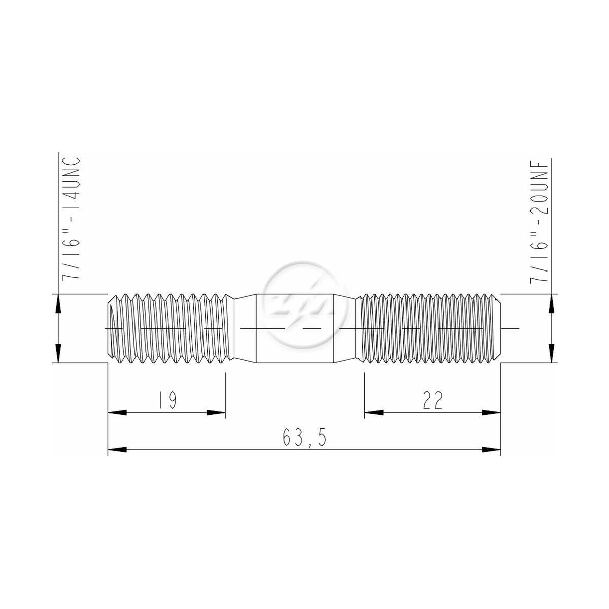 Kit 50 Prisioneiro Roda 7/16"-14UNCx7/16"x2,½" - ZM - 3271680 - (2)