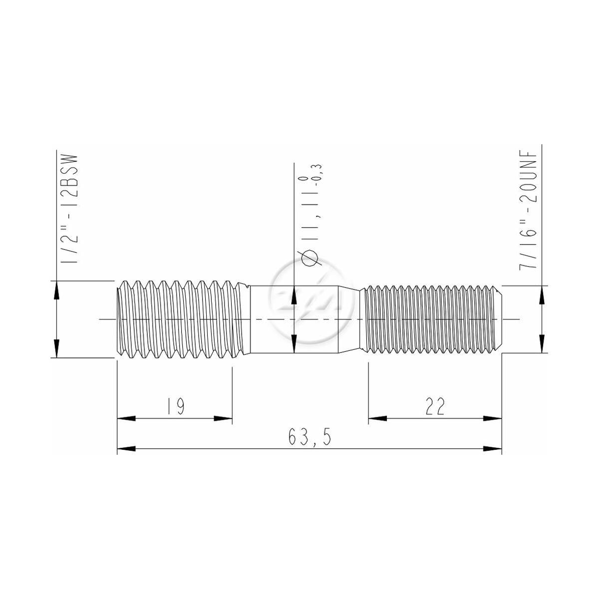 Kit 50 Prisioneiro Roda 7/16"x1/2"-12BSWx2,½" - ZM - 3271681 - (2)