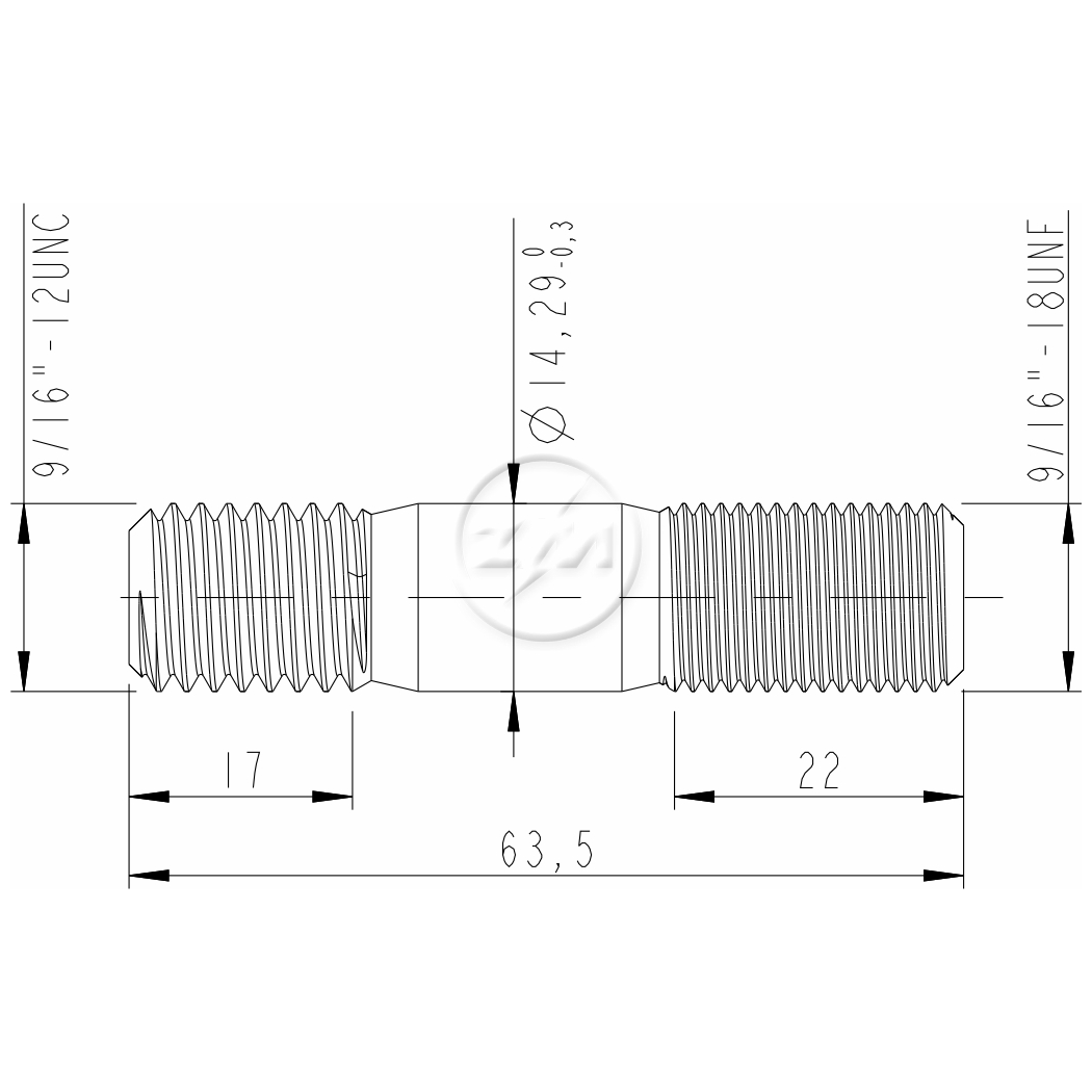 Kit 50 Prisioneiro Roda 9/16"-12UNCx9/16"x2,1/2" - ZM - 3291680 - (2)