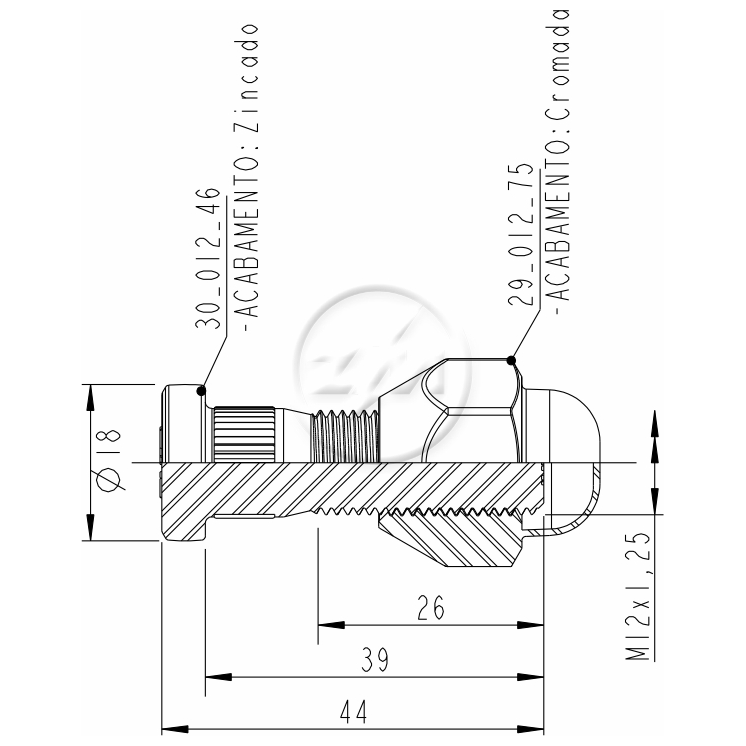 Kit 50 Parafuso Roda M12-1,25x39/44xCH21xH25,5 - ZM - 4001201 - (2)