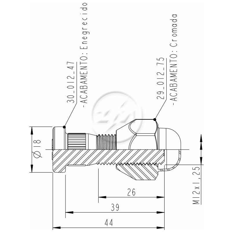 Kit 50 Parafuso Roda M12-1,25x39/44xCH21xH25,5 - ZM - 4001202 - (2)