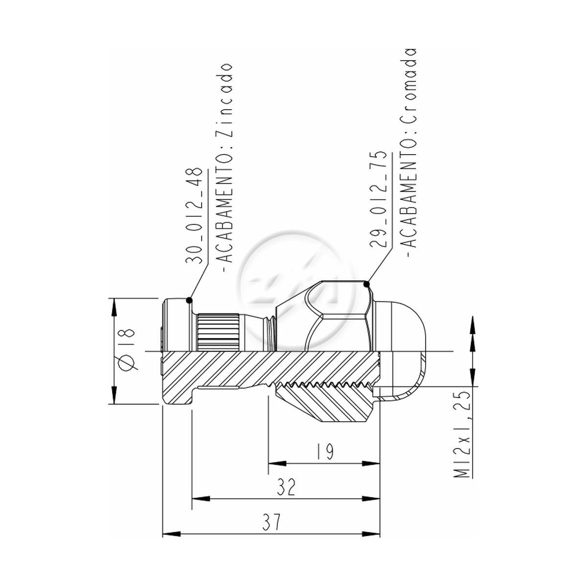 Kit 50 Parafuso Roda M12-1,25x32/37xCH21xH25,5 - ZM - 4001203 - (2)