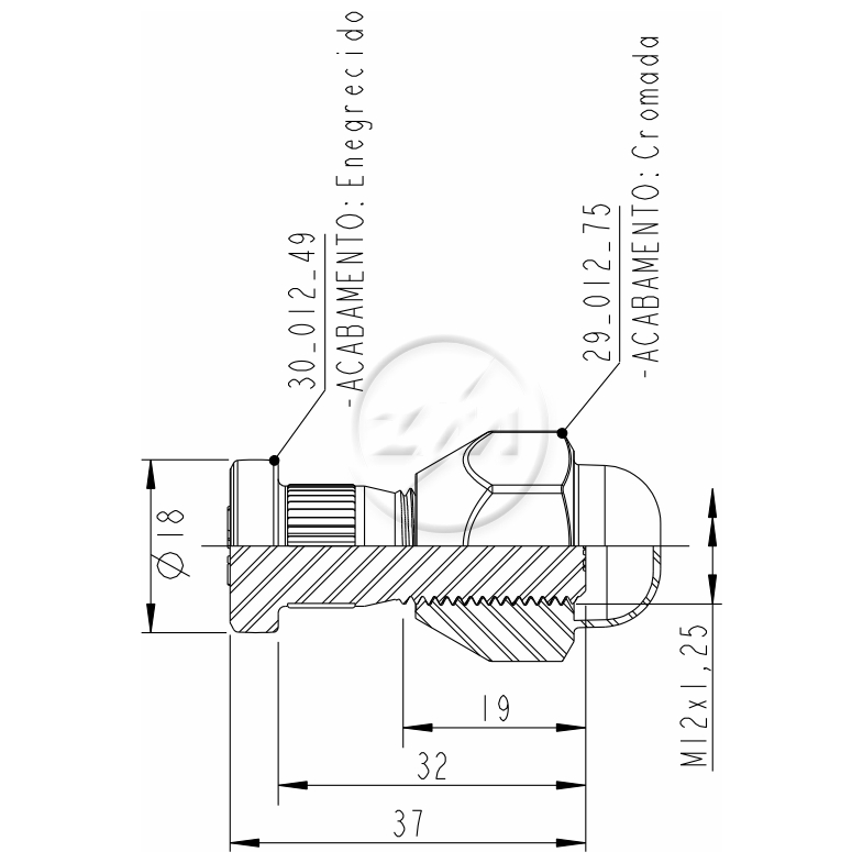 Kit 50 Parafuso Roda M12-1,25x32/37xCH21xH25,5 - ZM - 4001204 - (2)