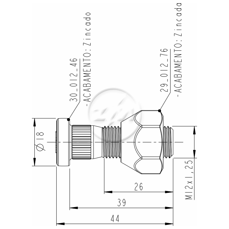 Kit 50 Parafuso Roda M12-1,25x39/44xCH21xH16 - ZM - 4001205 - (2)