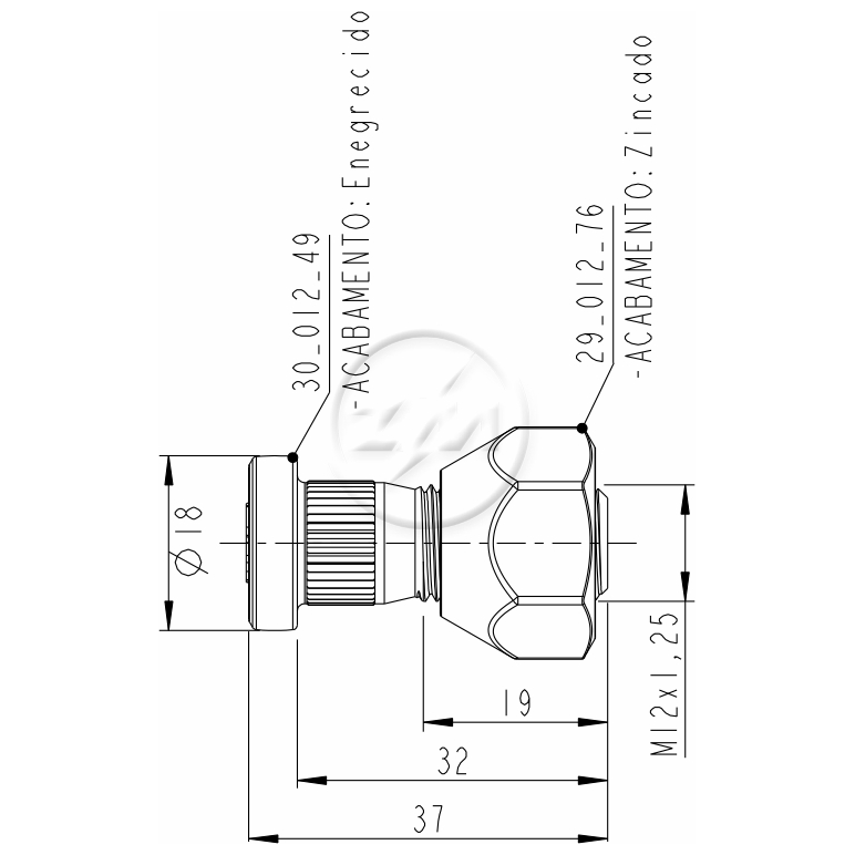 Kit 50 Parafuso Roda M12-1,25x32/37xCH21xH16 - ZM - 4001208 - (2)