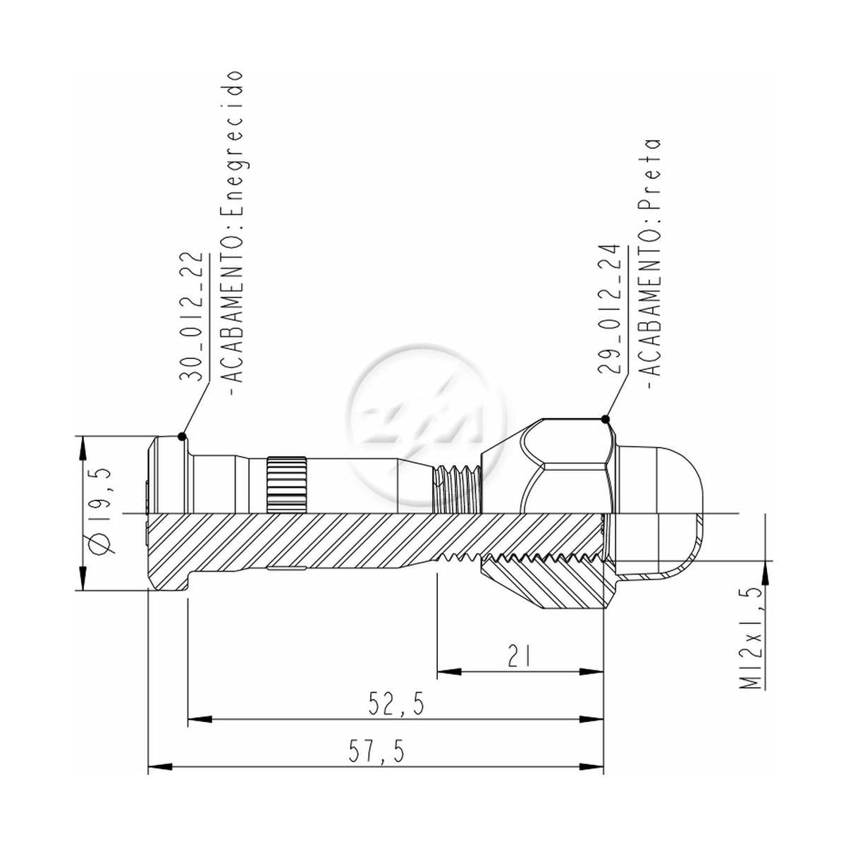 Kit 50 Parafuso Roda M12-1,5x52,5/57,5xCH21 - ZM - 40.012.13 - (2)