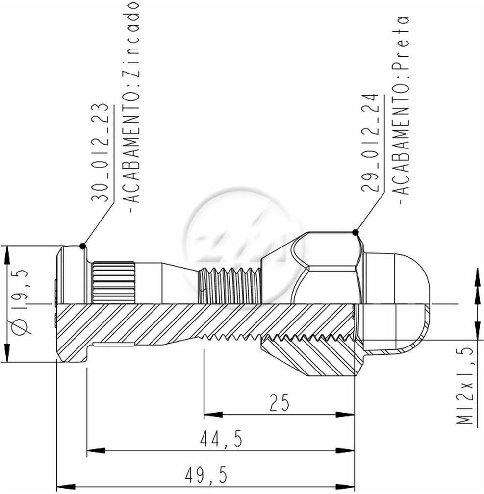 Kit 50 Parafuso Roda M12-1,5x44,5/49,5xCH21 - ZM - 40.012.16 - (2)