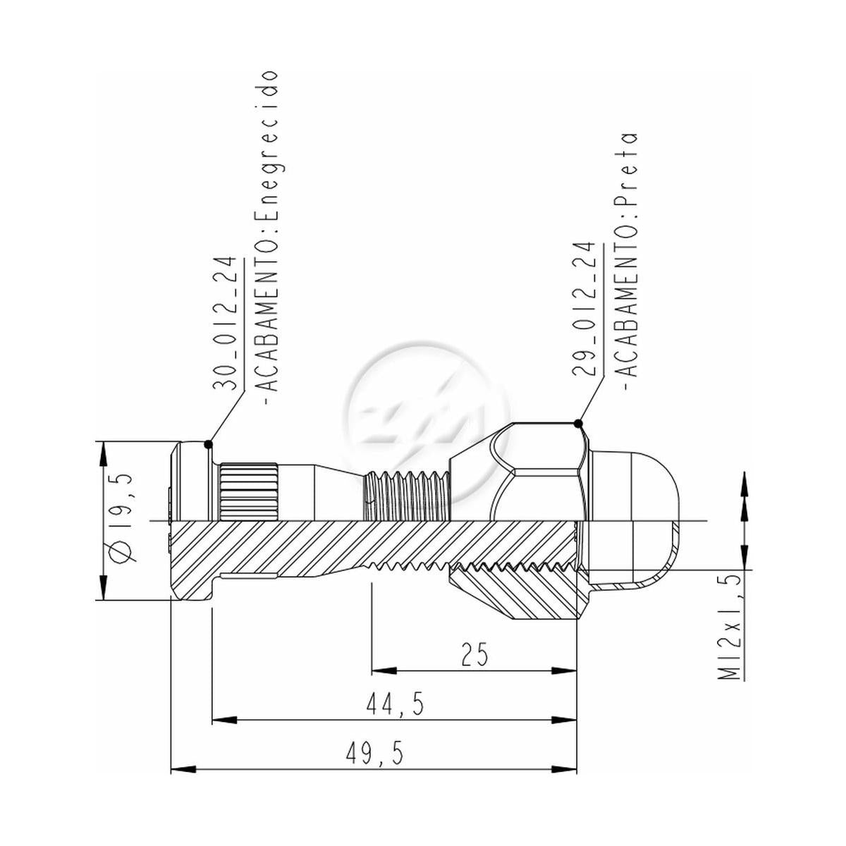 Kit 50 Parafuso Roda M12-1,5x44,5/49,5xCH21 - ZM - 40.012.19 - (2)