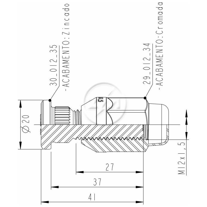 Kit 50 Parafuso Roda M12-1,5x37/41xCH19xH35 - ZM - 40.012.39 - (2)
